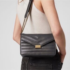 ALLSAINTS Justine Quilted Leather Crossbody | Grey